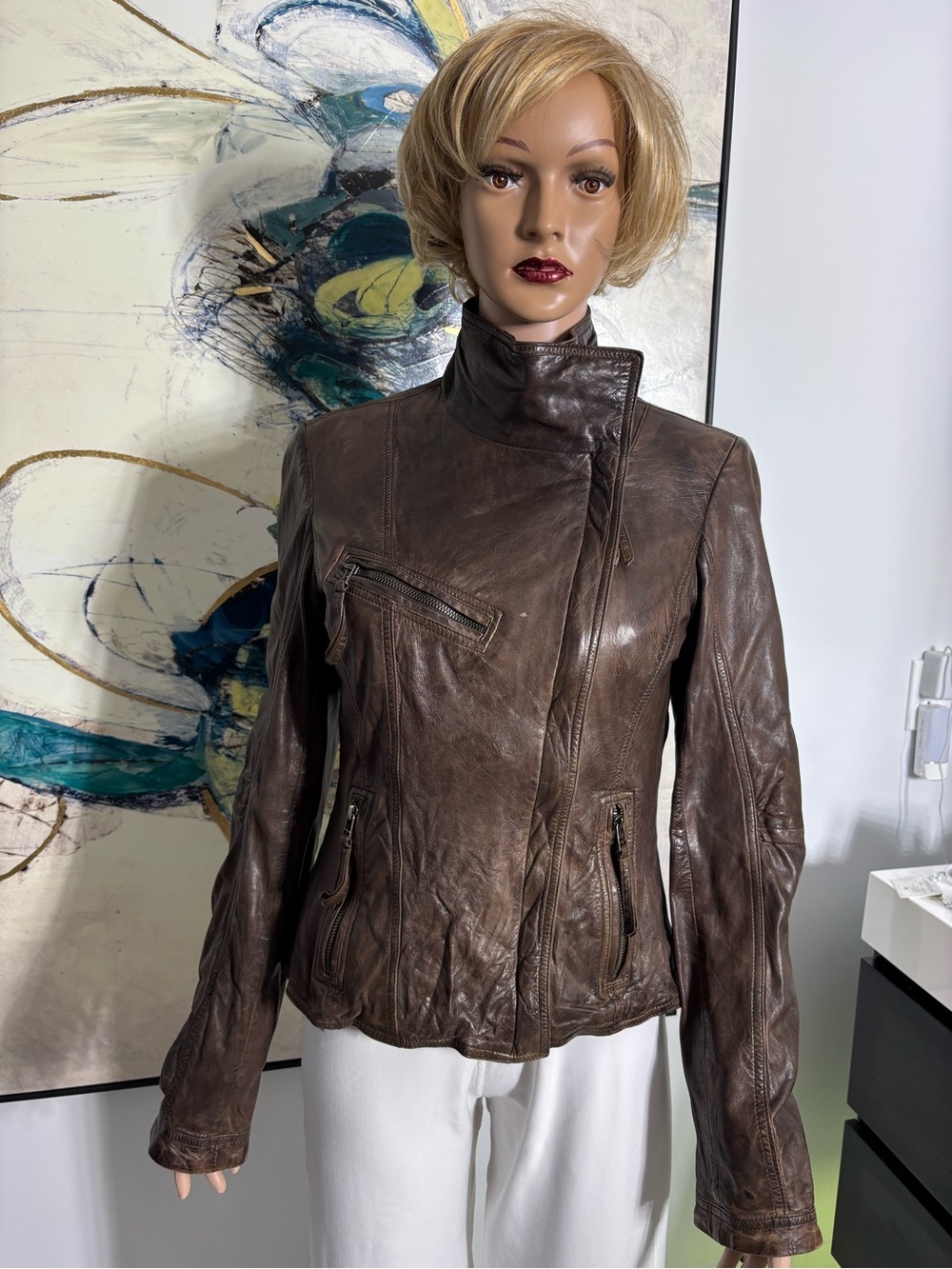 Danier Brown Asymmetrical Leather Moto Jacket - Picture 2 of 16